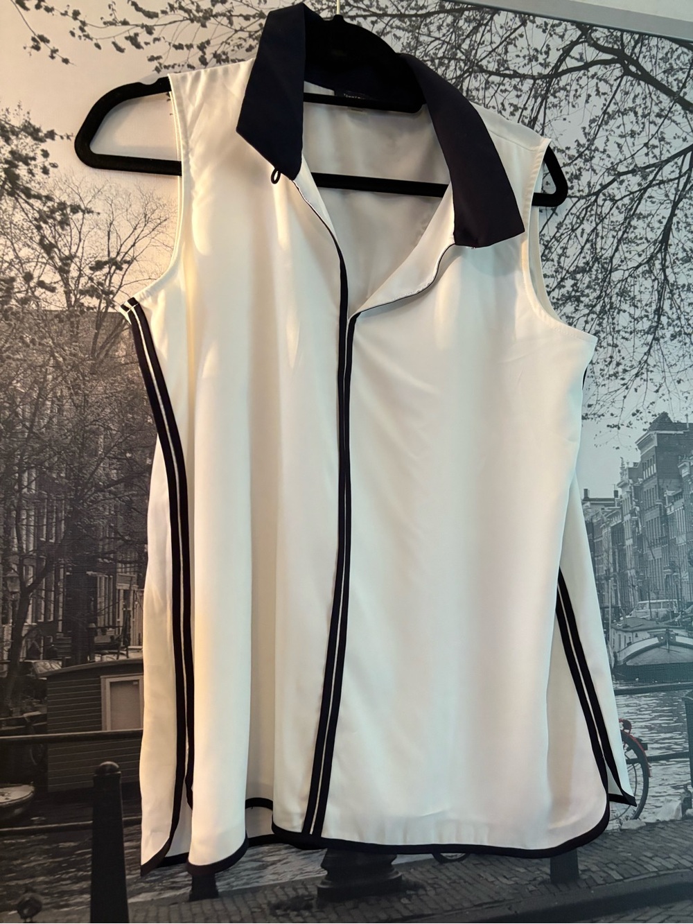 Tommy Hilfiger White Sleeveless Polo Top with Navy Contrast